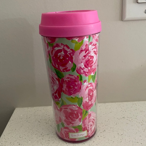 Lilly Pulitzer Travel Mug Pink Roses - Picture 1 of 4